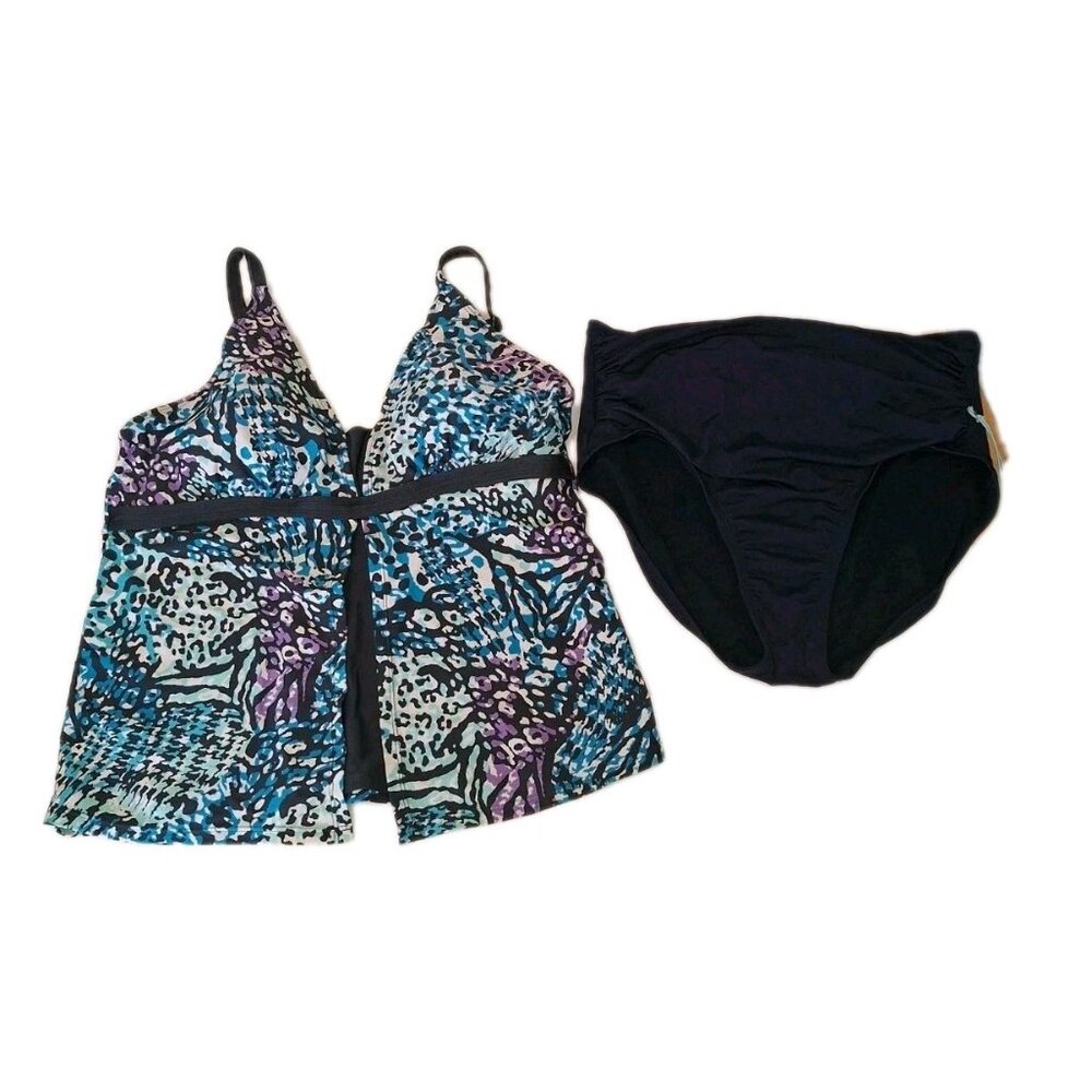 Kona Sol Women's Size Medium Blue Purple Two Swimsuit Slimming 2 Piece